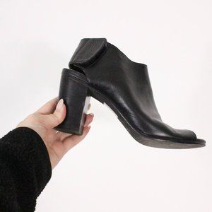 *Le Chateau Black Slingback Mule Heels Womens Open Toe Bootie Leather